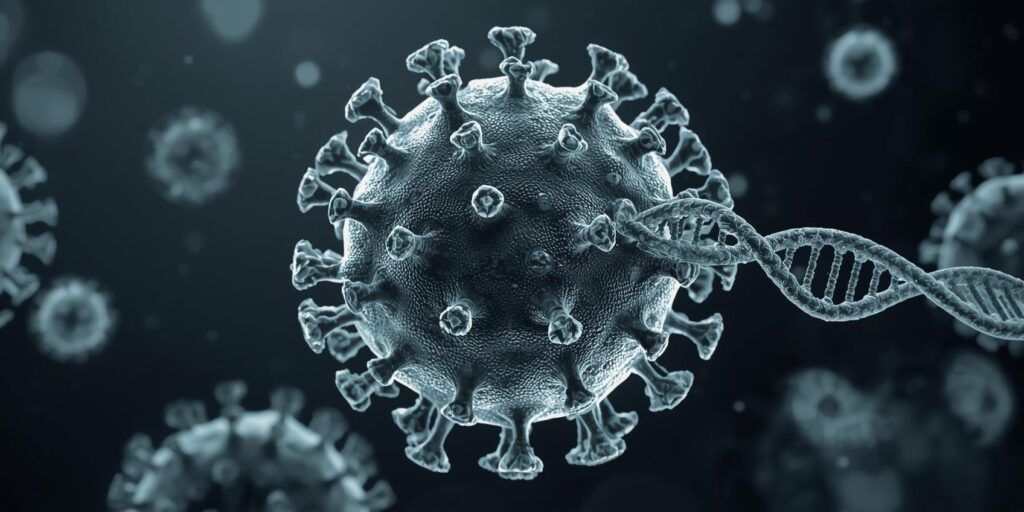 Estrutura básica de um vírus com cápside proteica e material genético