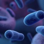 Ilustração científica de arqueas em ambiente microscópico