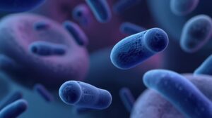 Ilustração científica de arqueas em ambiente microscópico